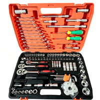 Ensemble d'outils de réparation automobile pour mécaniciens, 121 pièces, jeu de clés à douille à cliquet triple entraînement 1/4" 3/8" 1/2" pour garage et atelier