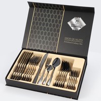 Ensemble de 24 fourchettes et cuillères en acier inoxydable doré mat de luxe, jetables et durables, pour mariages et restaurants
