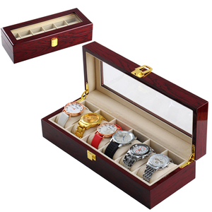 Venta al por mayor organizador de relojes de lujo de madera de cerezo elegante 6 ranuras de almacenamiento escaparate de cristal para caja de reloj - Product Image 1