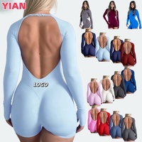 Combinaison de yoga YIan sans dos à manches longues avec trou pour le pouce, body de sport taille haute effet push-up