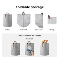 Panier à linge rond en feutre gris, nouveau Design moderne, panier de rangement avec poignée en cuir, sale pour vêtements et serviettes