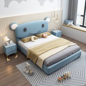 Camas modernas de madera para niños, diseño de cama doble rosa con almacenamiento de cuero, juegos de muebles - Product Image 4
