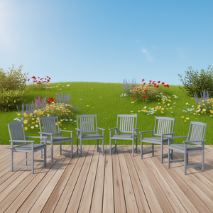 Set di Sedie da Giardino Grigie 8 Pezzi, Mobili da Esterno in Legno Stile Tradizionale, Gambe Affusolate Resistenti per Uso su Pavimenti Duri - Product Image 2