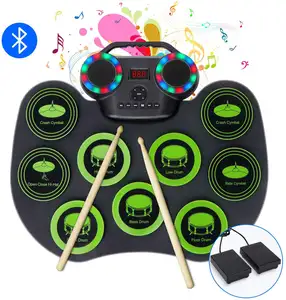 YIZHI Roll up Electronic Drum Kit 9 Digital Drum Practice Pad Mat with Drumsticks Christmas Birthday Gift for Kids Beginner Set