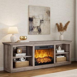 Meuble TV SENYU Farmhouse 70'' avec foyer électrique 23'' et étagères réglables, console multimédia avec rangement - Product Image 3
