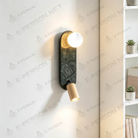 Applique murale en marbre vert naturel avec globe en verre et projecteur de lecture réglable, lampe de chevet moderne pour chambre d'hôtel