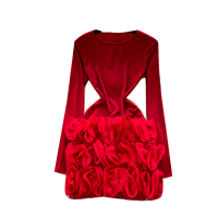 Robe moulante mini élégante à manches longues et motifs floraux 3D pour femme, idéale pour les soirées et les clubs