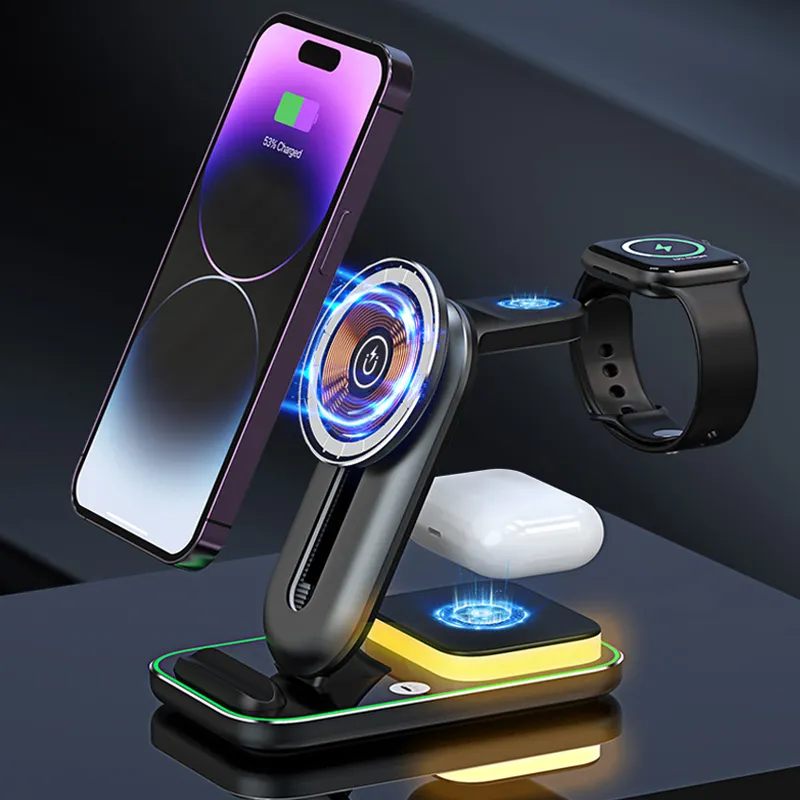 2023 Neuheiten Led Telefon halter 3 in 1 Stand Handy Universal Trend produkte Qi Wireless Mobile Charger