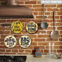 Letrero Redondo Metálico Retro para Barbacoa con Diseño de Parrilla y Herramientas, Decoración de Pared para Patio Trasero y Cocina al Aire Libre