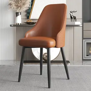 Wholesale Modern Pu White Genuine Metal Black Dinning Italian Woven Brown Leather Dining Chair For Dining Room