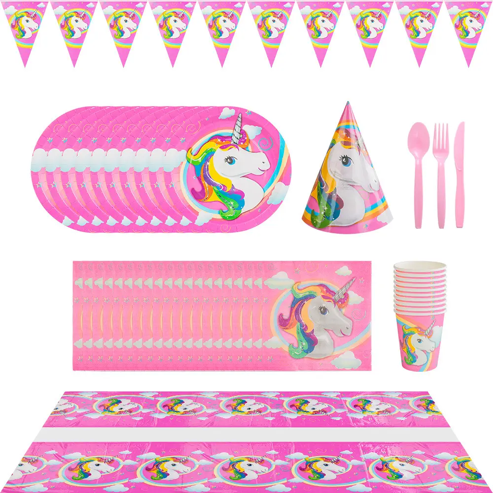 Kit di articoli per la tavola per feste unicorno nuvola da 16 articoli decorazioni per feste per bambini decorazioni per feste di compleanno rosa per bambine