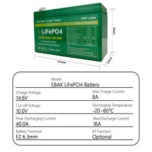 DIY电池盒，太阳能存储，家用电源系统EBAK 18650 EBAK电池Lifepo4棱柱形电池12.8V 8Ah - Product Image 3