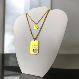 Set Collana con Ciondolo a Cuore Inciso Personalizzato in Acciaio Inossidabile, Targhette per Cani, Gioielli Personalizzabili per Coppie, Regalo di San Valentino - Product Image 4