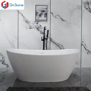Newly Designed Fashionable Luxury Hotel Freestanding Solid Surface Engineered Stone Oval Shaped Bathtub