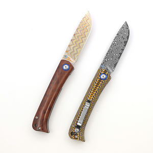 سكين قابل للطي للتخييم في الهواء الطلق بمقبض G10 شفرة دمشقية بيثون نسيج جلد تصنعه بنفسك درجة تصنيع المعدات الأصلية تخصيص سكين جيب - Product Image 4