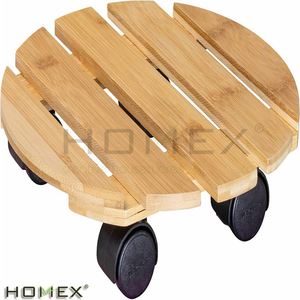Chariot à plantes en bois robuste Support de <span class=keywords><strong>pot</strong></span> de plante de jardin en bambou massif roulant <span class=keywords><strong>sur</strong></span> roues - Product Image 4