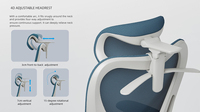 Chaise de bureau ergonomique moderne en maille avec accoudoirs réglables, structure robuste en alliage d'aluminium, pivotante à 360 degrés, mobile pour atelier et chambre