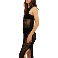 Hete aanbieding: dames bikiniset met zwart gehaakt omslagjurkje, mouwloos, zijsplit, maxi