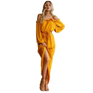 Fabricants de vêtements personnalisés vente en gros vêtements en lin pour femmes robe longue à manches longues