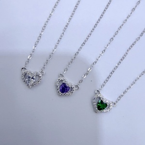 Collana in Argento Sterling 925 con Cuore Viola e Cristallo, Gioiello Regolabile di Lusso per Donne, Placcato Oro con Zirconi, Economico e Portafortuna per Bambini - Product Image 5