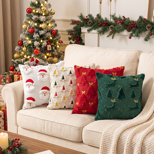 Fundas de Almohada Navideñas al por Mayor, 4 Piezas, <span class=keywords><strong>Textura</strong></span> de Lino de Poliéster, Diseño de Muñeco de Nieve, Cuadros Buffalo, Fundas Decorativas Cuadradas para Cojines - Product Image 1