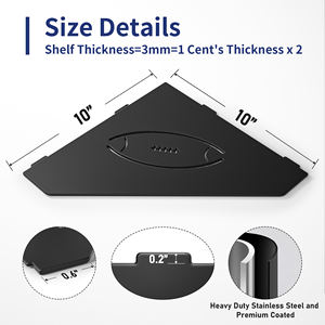 Estante de <span class=keywords><strong>ducha</strong></span> de esquina negro mate de 10 pulgadas, <span class=keywords><strong>sin</strong></span> necesidad de perforar, recortes de <span class=keywords><strong>acero</strong></span> <span class=keywords><strong>inoxidable</strong></span>, aplicación de baño, Envío Gratis - Product Image 6