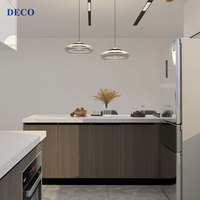 Armoires en bois/mélamine, en forme de L, ensemble d'armoires de cuisine en bois massif moderne, design gris américain