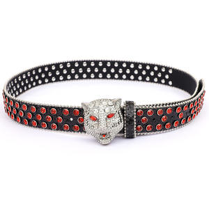 <span class=keywords><strong>Boucle</strong></span> métallique magnétique tête léopard or bleu cristal clouté paillettes cuir PU outil de coiffure diamant strass ceintures de taille - Product Image 4