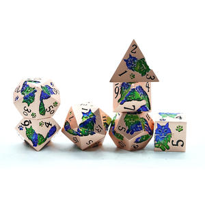 Набор металлических игральных костей для Dungeons & Dragons: многогранные (<span class=keywords><strong>6</strong></span>, 8, 10, 12, 20 граней), в стиле «кошачий», зеленые, синие, медные - Product Image 2