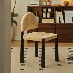 Sillas de comedor Retro nórdicas, diseño de madera maciza, respaldo de cuerda de paja, mesa de comedor informal y sillas, apartamento moderno y sencillo - Product Image 5