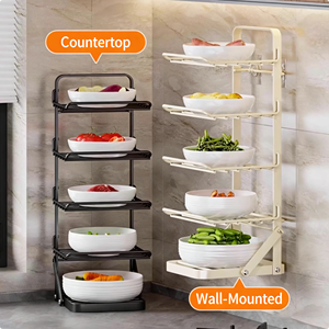 Scaffale Pieghevole Multifunzionale da Parete per Cucina, Portapiatti <span class=keywords><strong>a</strong></span> Più Livelli per Preparazione e Conservazione - Product Image 2