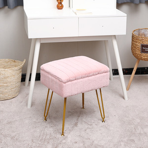 Puf Otomano Moderno de Terciopelo <span class=keywords><strong>Rosa</strong></span>, Silla de Metal para el Hogar, Asiento <span class=keywords><strong>Cuadrado</strong></span>, Reposapiés para Dormitorio con Función de Almacenamiento - Product Image 2