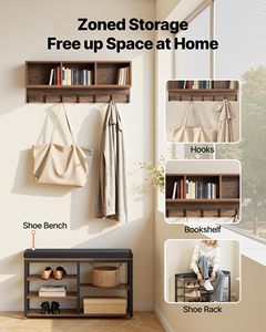 SENYU Modern Wood <b>Coat</b> <b>Rack</b> with Bench <b>Shoe</b> Storage 6 Hooks Wall Mounted Entryway Organizer Multifunctional Furniture - Product Image 6