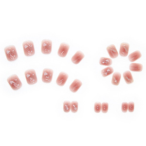 Faux ongles R486 à presser, courts, rose poudré, pailletés, en acrylique, pour femmes, vente en gros, prêts à porter - Product Image 1