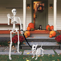 Décoration de maison hantée pour Halloween : Squelette articulé grandeur nature de 3 pieds avec piquets de fixation au sol, ensemble réaliste squelette humain et squelette de chien