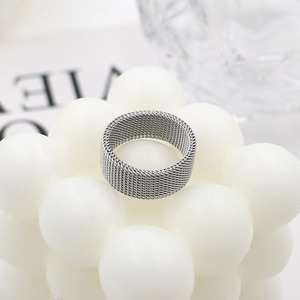 <b>Titanium</b> Steel Woven Mesh <b>Ring</b> Unisex Minimalist Jewelry Gift Geometric Design Silver Color - Product Image 1