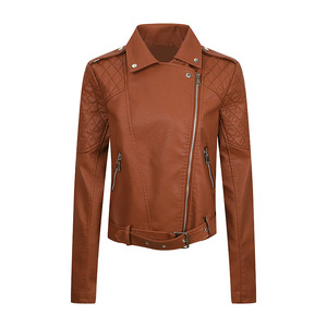 Vêtements de moto pour femmes, <span class=keywords><strong>cuir</strong></span> court, simili <span class=keywords><strong>cuir</strong></span> PU, coupe ajustée, effet délavé, tendance - Product Image 5
