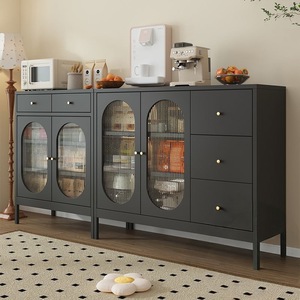<b>Sideboard</b> <b>Kitchen</b> Storage Cabinet Stainless Steel Base Cabinet With Glass Doors For Living Room And <b>Kitchen</b> Storage - Product Image 4