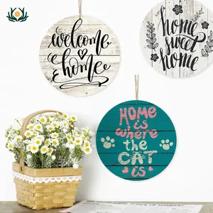 Putuo Decor Customized Family 15cm Round Wooden Signs Home Sign Welcome Home Wall Decor