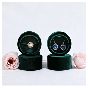 Boîte à bijoux en velours rose avec ruban, emballage pour bague et collier de Noël ou de mariage, boîte ronde en tissu pour pendentif - Product Image 5