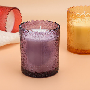 Barattolo di vetro con candela per aromaterapia per aromaterapia con figure goffrate vuote di colore rosso giallo grigio - Product Image 3