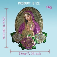 Grande écusson thermocollant brodé de sequins, motif Vierge Marie, pour vêtements DIY
