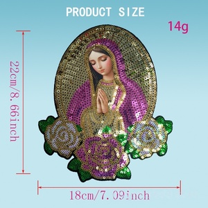 Grande écusson thermocollant brodé de sequins, motif Vierge <span class=keywords><strong>Marie</strong></span>, pour vêtements DIY - Product Image 2