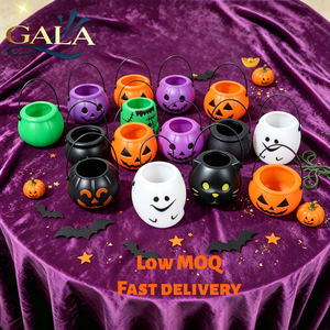 Mini porte-sucreries d'Halloween portable, seau en forme de citrouille, de fantôme ou de chaudron, pot en plastique pour fournitures de fête, décoration DIY et jeu de la citrouille - Product Image 1