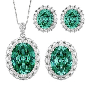 Fashion Jewelry Eco-friendly Copper Oval Cut 15*20/10*12mm Green Zircon Large <b>Statement</b> <b>Necklace</b> and Earrings Sets for Women - Product Image 1