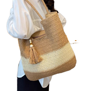 Borsa da donna alla moda <span class=keywords><strong>Avant</strong></span> <span class=keywords><strong>Garde</strong></span> grande capacità tracolla larga facile da trasportare cerniera realizzata in materiale intrecciato di paglia - Product Image 4