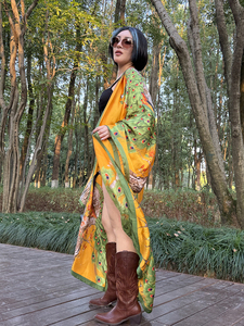 Atacado de Fábrica: Novos Cardigans Kaftan Femininos Tamanho Único em Cetim Estampado Respirável com Manga <span class=keywords><strong>Kimono</strong></span> - Robe Africano Feminino - Product Image 1