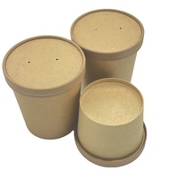 Boîte à lunch jetable écologique et biodégradable, bol à soupe en papier kraft bon marché avec couvercle pour emporter, seau biodégradable