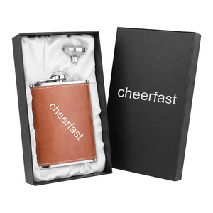 Ensemble de flacons à liqueur en acier inoxydable, cadeau incroyable, commande d'échantillon possible, ensemble de 8 oz avec housse en cuir noir - Product Image 1