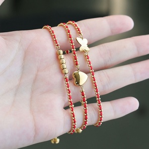 Custom Anti Tarnish Waterproof Luxury Stainless Steel Wholesale 14k 18k Gold Plated <b>Red</b> String Thread <b>Bracelet</b> for Women - Product Image 1